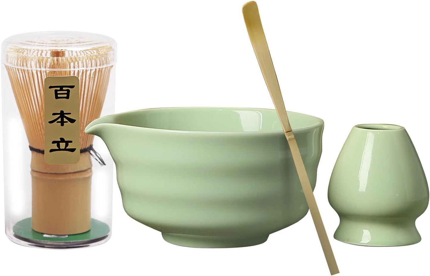4 Piece Premium Matcha Set (Porcelain Bowl with Spout, Whisk, Stand and Scoop)
