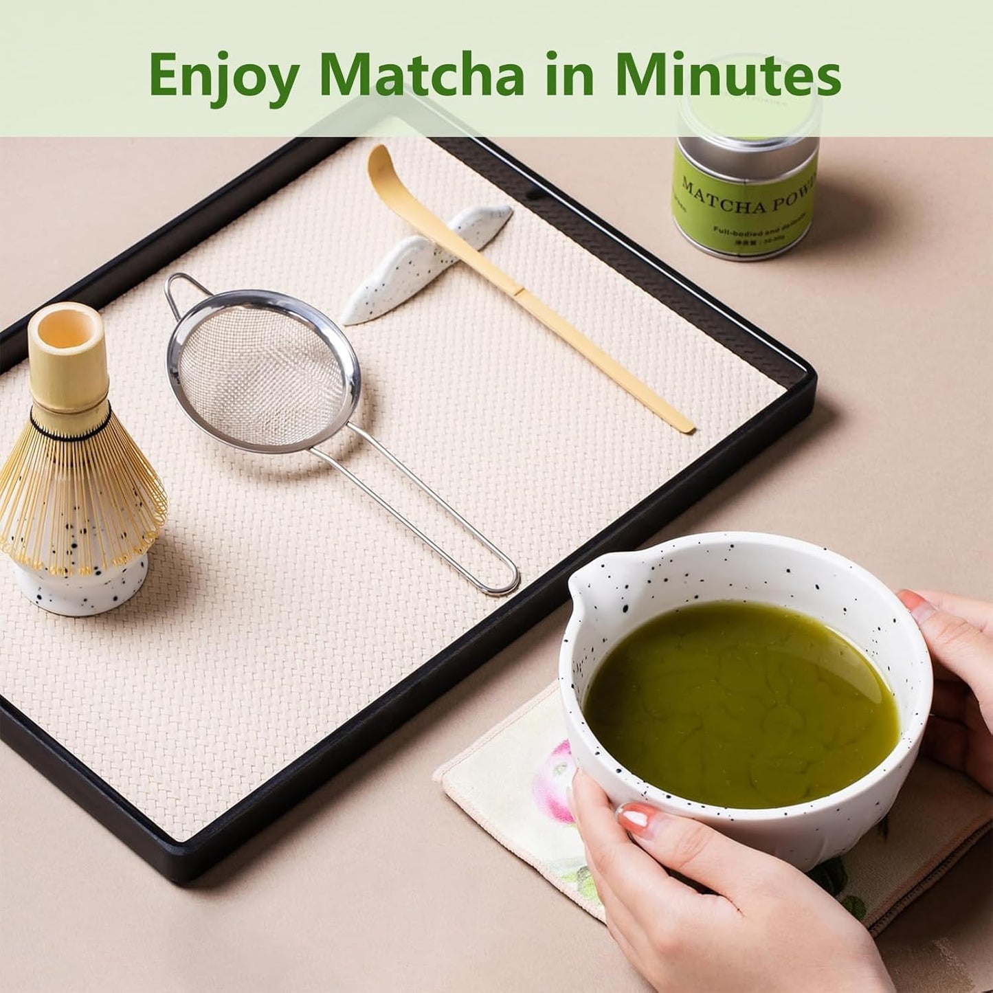 8 Piece Premium Matcha Set (Bowl, Whisk, Whisk Stand, Scoop, Sifter, Tea Cloth, Spoon, Spoon Stand)