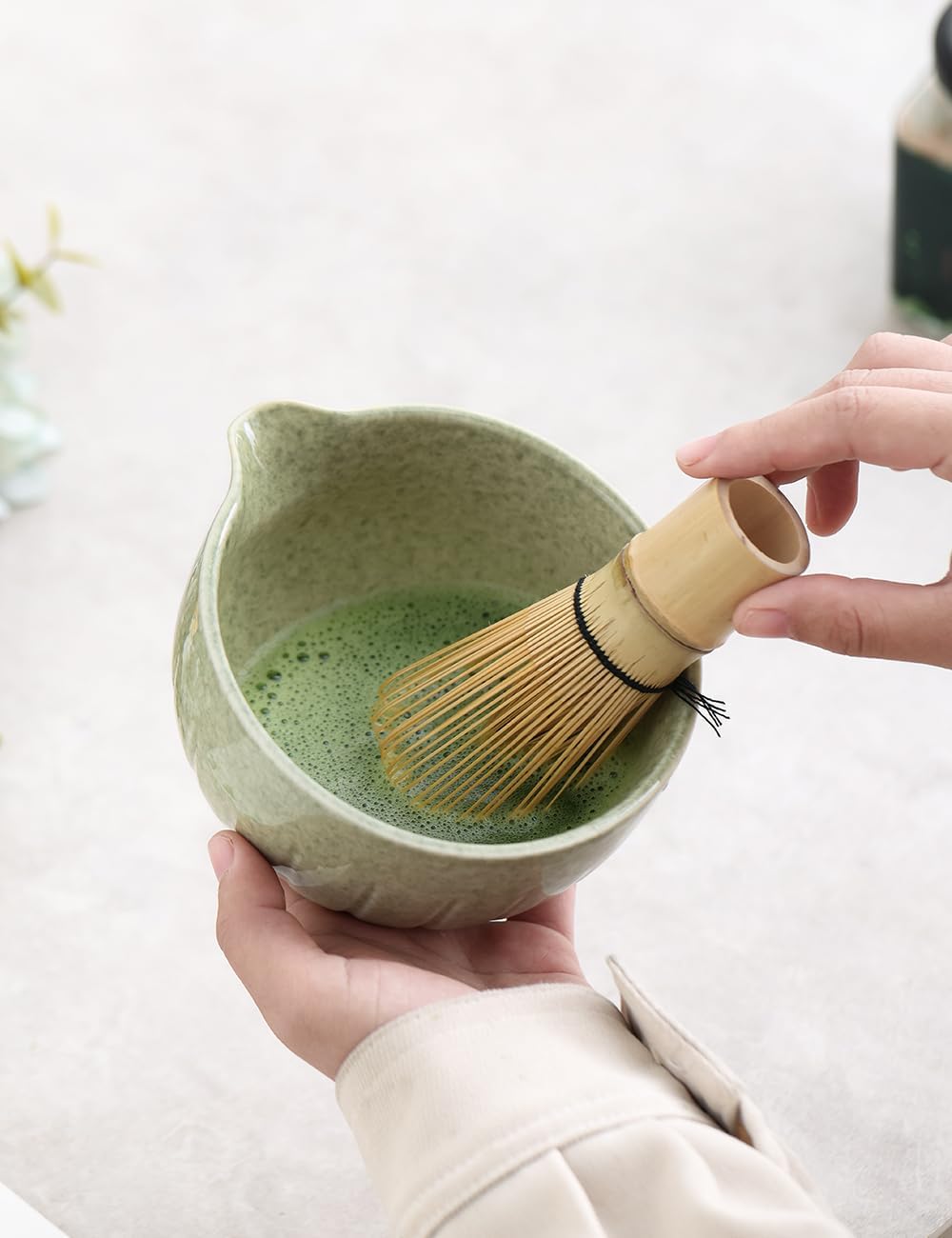 4 Piece Premium Matcha Set (Porcelain Bowl with Spout, Whisk, Stand and Scoop)