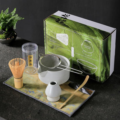 7 Piece Premium Matcha Set (Bowl with Spout, Whisk, Stand, Strainer, Scoop, Towel and Holder)