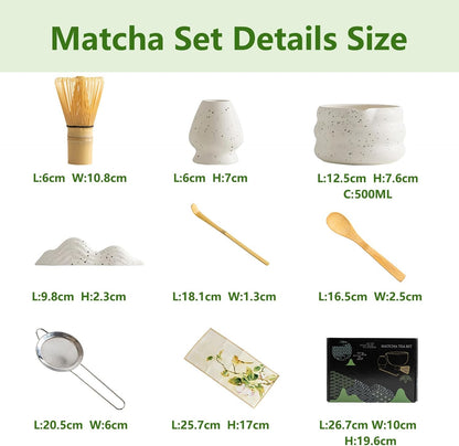 8 Piece Premium Matcha Set (Bowl, Whisk, Whisk Stand, Scoop, Sifter, Tea Cloth, Spoon, Spoon Stand)