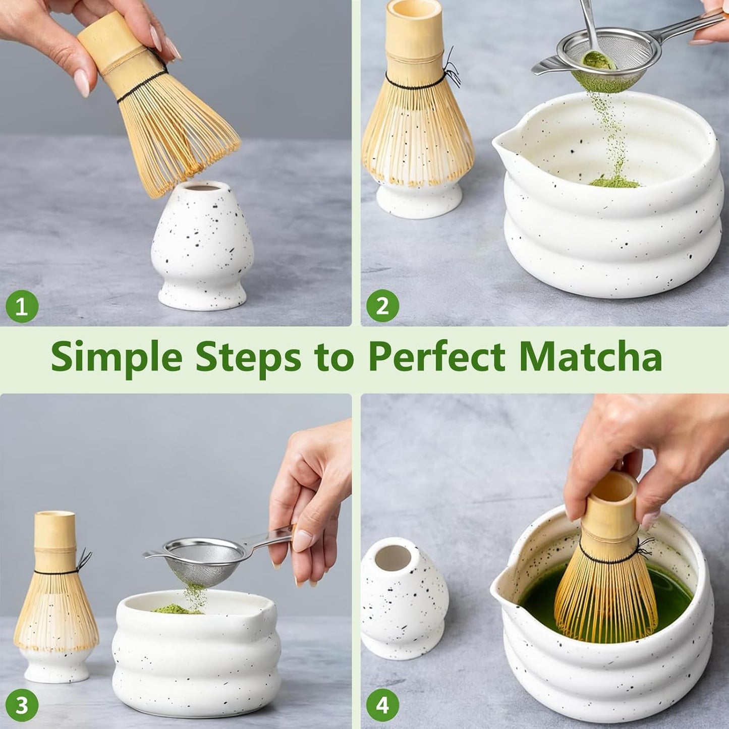 8 Piece Premium Matcha Set (Bowl, Whisk, Whisk Stand, Scoop, Sifter, Tea Cloth, Spoon, Spoon Stand)