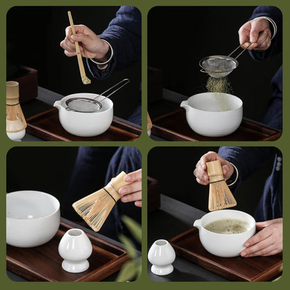 7 Piece Premium Matcha Set (Bowl with Spout, Whisk, Stand, Strainer, Scoop, Towel and Holder)