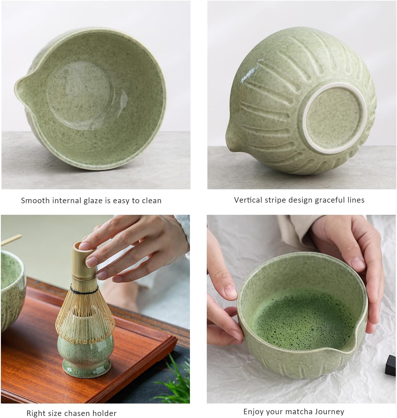 4 Piece Premium Matcha Set (Porcelain Bowl with Spout, Whisk, Stand and Scoop)