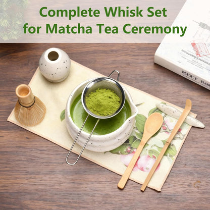 8 Piece Premium Matcha Set (Bowl, Whisk, Whisk Stand, Scoop, Sifter, Tea Cloth, Spoon, Spoon Stand)