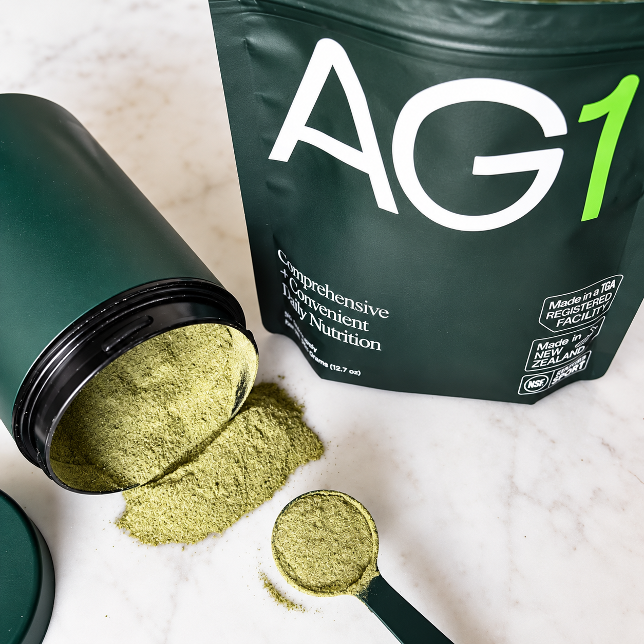 AG1 Athletic Greens Canister and Spoon